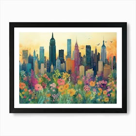 New York City Landmarks Landscape Watercolour Art Print