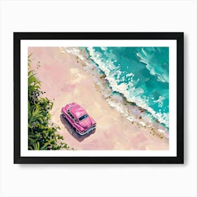 Pink Car On The Beach 4 Art Print