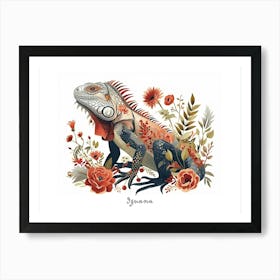 Little Floral Iguana 4 Poster Art Print