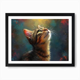 Whiskered Masterpieces: A Feline Tribute to Art History: Cat Looking Up Art Print