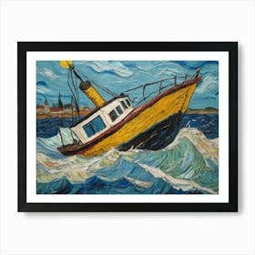 Abstract Painting Of A Boat In A Rough Ocean Art Print