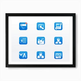 People Control Holiday Set Mass Media Service Device Icon Food Industry Blue Information (31) Art Print