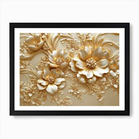 3d Gold Relief Floral 9 Art Print