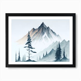 Mountain And Forest In Minimalist Watercolor Horizontal Composition 29 Art Print