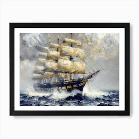 Ship In Rough Seas Art Print