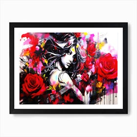 Witches And Music Doo 19 - Girl With Red Roses Art Print