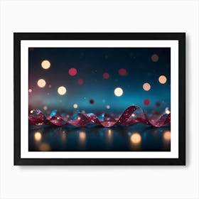 Abstract Image Of A Dark Blue Background With A Red, Glittering Ribbon And Blurred Bokeh Lights Art Print