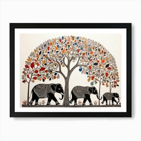 Default Traditional Gond Art From India Of Elephants And Trees 1 Art Print