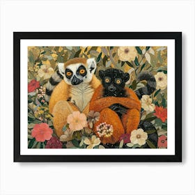 Floral Animal Illustration Lemur 4 Art Print