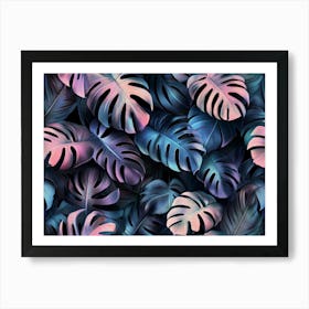 Tropical Seamless Pattern with Monstera, Palm Leaves Art Print