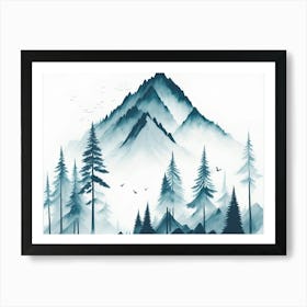 Mountain And Forest In Minimalist Watercolor Horizontal Composition 22 Art Print