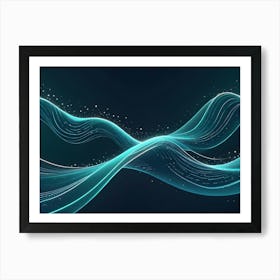 Abstract Digital Image Of A Glowing Blue Wave With A Subtle Sparkle Effect On A Dark Background Art Print