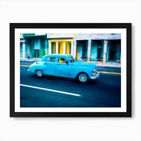 Blue Car Driving Havana Art Print