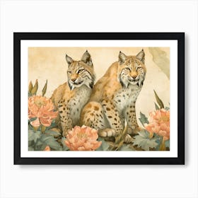 Floral Animal Illustration Bobcat 3 Art Print