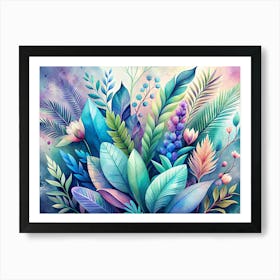 Watercolor Painting Of A Colorful Tropical Leaf Bouquet Art Print