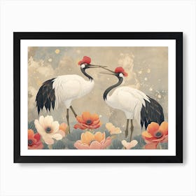 Floral Animal Illustration Crane 2 Art Print