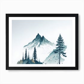 Mountain And Forest In Minimalist Watercolor Horizontal Composition 165 Art Print