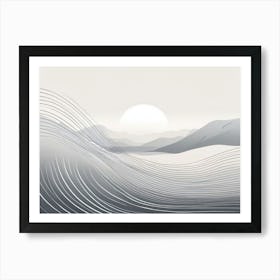 Abstract Landscape With Waves, Wavy Wave, black and white design with attracting art , wall art , tails design Generate An Abstract Design With Soft Curved Lines In Neutral Tones Emphasizing Simplicity Art Print