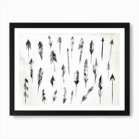 Black And White Abstract Watercolor Illustration Of A Diverse Collection Of Hand Drawn Arrows And Po (3) Art Print