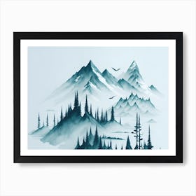 Mountain And Forest In Minimalist Watercolor Horizontal Composition 254 Art Print