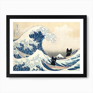 The Great Wave Off Kanagawa  Inspired Art Print Cat Art Print