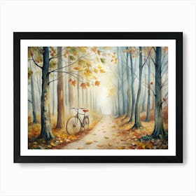 A Foggy Forest Trail Golden Leaves Falling Gentl Art Print