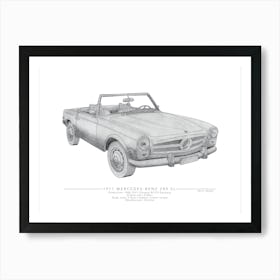 Mercedes Benz 280 SL Pencil Illustration Art Print