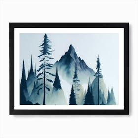 Mountain And Forest In Minimalist Watercolor Horizontal Composition 425 Art Print