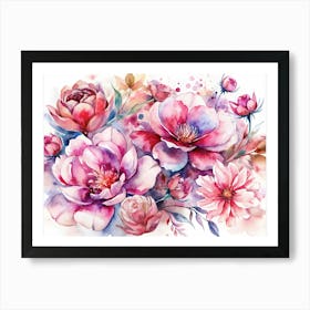 Watercolor Bouquet Of Pink Flowers Art Print