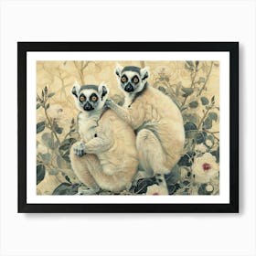 Floral Animal Illustration Lemur 3 Art Print