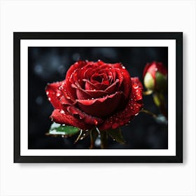 Red Rose On Black Background v Art Print