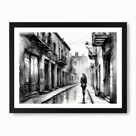 Woman Walking Down A Street Art Print