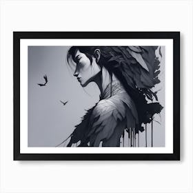 Woman With Feathers Art Print