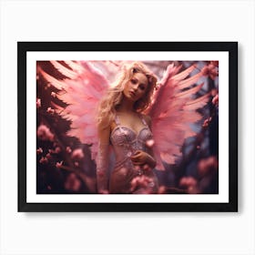 Pink Fairy. Model Lady as A Love Angel. Art Print