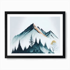 Mountain And Forest In Minimalist Watercolor Horizontal Composition 320 Art Print