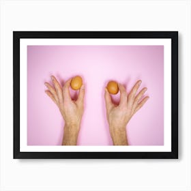 Two Hands Holding Two Eggs Art Print