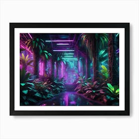 Futuristic neon cyberpunk jungle 6 Art Print