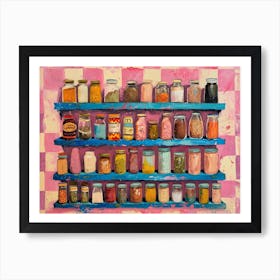 Spices On Shelves Pink Checkerboard 2 Art Print