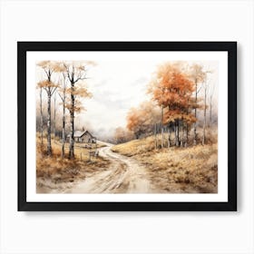 A Painting Of Country Road Through Woods In Autumn 4 Art Print