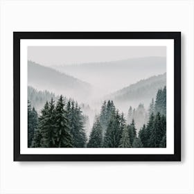 Misty Forest Mountains Art Print