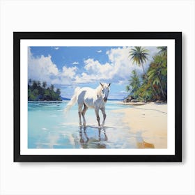 A Horse Oil Painting In Matira Beach, Bora Bora, Landscape 3 Art Print