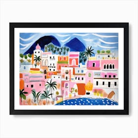 Positano Italy Cute Watercolour Illustration 3 Art Print