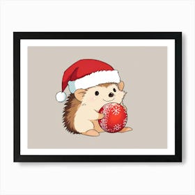 Hedgehog With Santa Hat Art Print