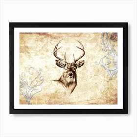 A Stag Deer Animal Art Illustration In A Painting Style 04 Art Print