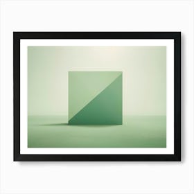 A Minimalist Image Of A Green Geometric Shape With A Diagonal Line Against A Light Green Background Art Print