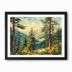 Retro Wooded Pines 1 Art Print