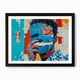 'Davids Face in Blue and Red' Collage Art Print