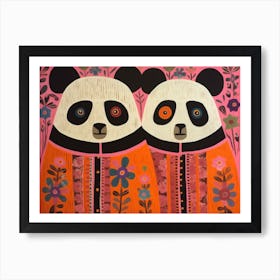 Panda 3 Folk Style Animal Illustration Art Print