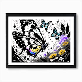 Butterfly - Black And White Art Print