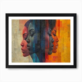 Colorful Chronicles: Abstract Narratives of History and Resilience. Three Women'S Faces 1 Art Print